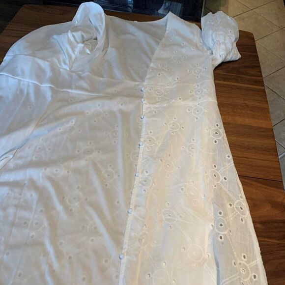 Dress, maxi, cover up, maxi, NWOT, STUNNING, eyelet , fitted to curves, lined - Picture 4 of 16